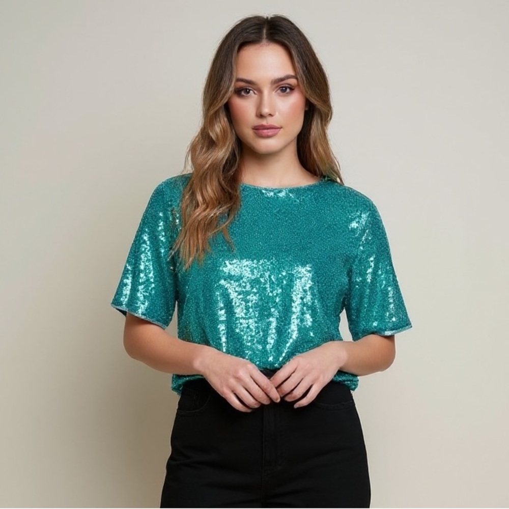 Vintage Jeremy Scott Sequin Top- Braemar Petites- %100 Pure Silk
